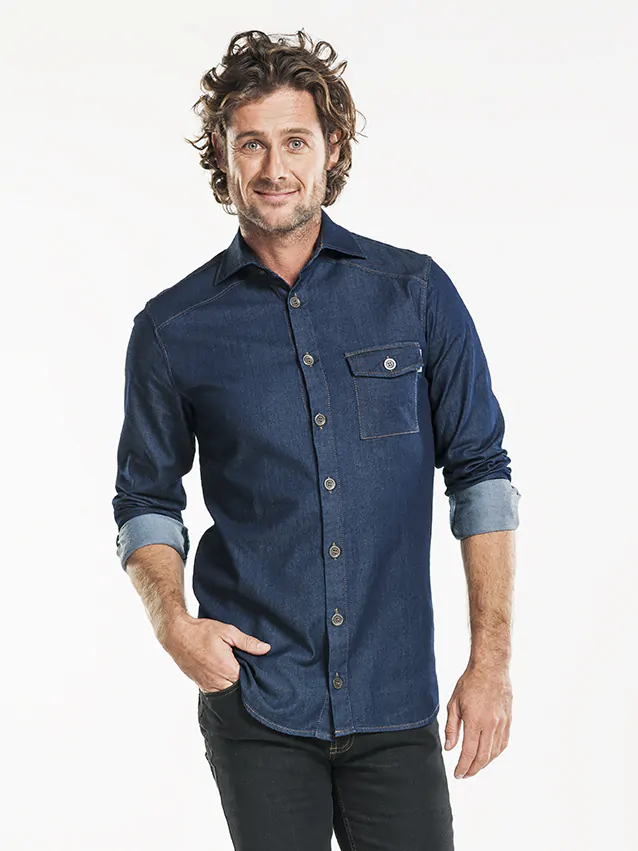 Camicia uomo in denim elasticizzato — Denim blu
