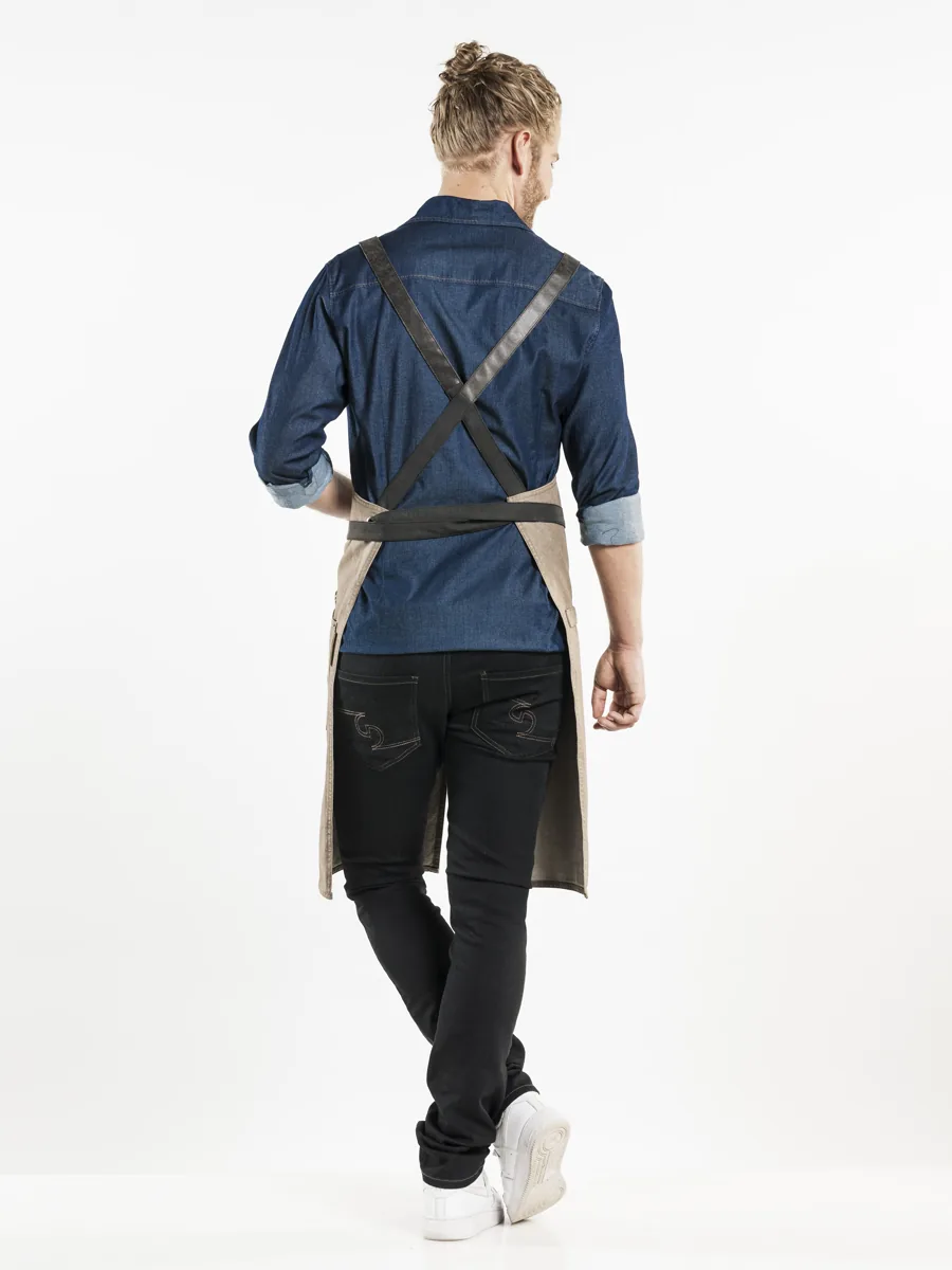 Grembiule Forene Cross con bretelle in pelle — Denim fango