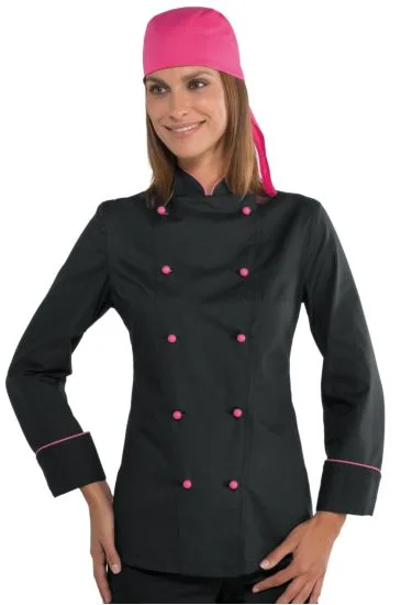 Giacca Lady Chef bottoni antipanico — Nero+fuxia