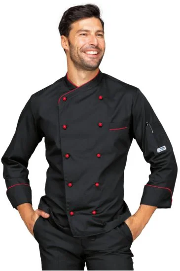 Giacca cuoco Panama — Nero+rosso